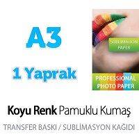 Koyu Renk Pamuklu Kumaş Transfer Baskı / Sublimasyon Kağıdı A3 - 1 Yaprak